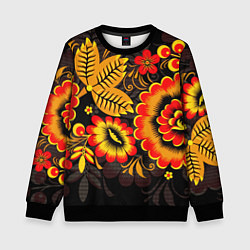 Свитшот детский Хохломская Роспись Цветы На Тёмном Фоне, цвет: 3D-черный