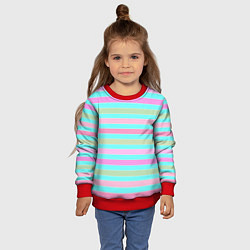 Свитшот детский Pink turquoise stripes horizontal Полосатый узор, цвет: 3D-красный — фото 2