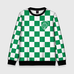 Свитшот детский ФК Ахмат на фоне бело зеленой формы в квадрат, цвет: 3D-черный
