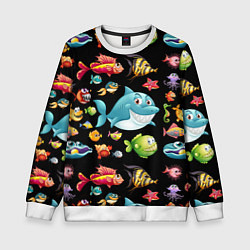 Свитшот детский Прикольная акула и другие жители океана, цвет: 3D-белый