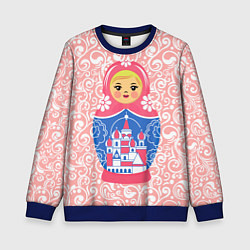 Свитшот детский Матрешка в узорах, цвет: 3D-синий