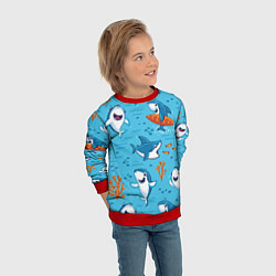 Свитшот детский Прикольные акулята - паттерн, цвет: 3D-красный — фото 2