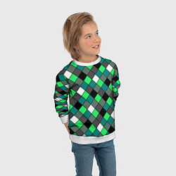Свитшот детский Геометрический узор в зеленых и черный тонах, цвет: 3D-белый — фото 2