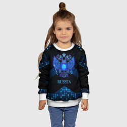Свитшот детский Синий неоновый герб России, цвет: 3D-белый — фото 2
