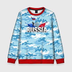 Свитшот детский Russia: синий камфуляж, цвет: 3D-красный