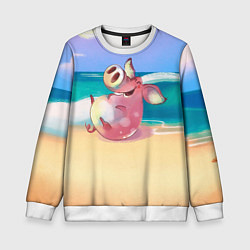 Свитшот детский Свинка на пляже хохочет, цвет: 3D-белый