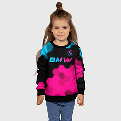 Свитшот детский BMW - neon gradient: символ сверху, цвет: 3D-черный — фото 2