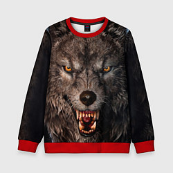 Свитшот детский Морда злого волка, цвет: 3D-красный