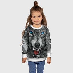 Свитшот детский Агрессивный волк с синими глазами, цвет: 3D-белый — фото 2