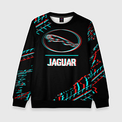 Свитшот детский Значок Jaguar в стиле glitch на темном фоне, цвет: 3D-черный