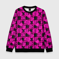 Свитшот детский Black and pink hearts pattern on checkered, цвет: 3D-черный
