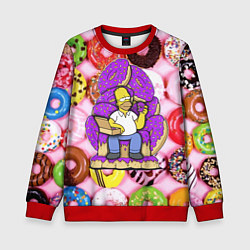 Свитшот детский Гомер Симпсон в окружении пончиков, цвет: 3D-красный