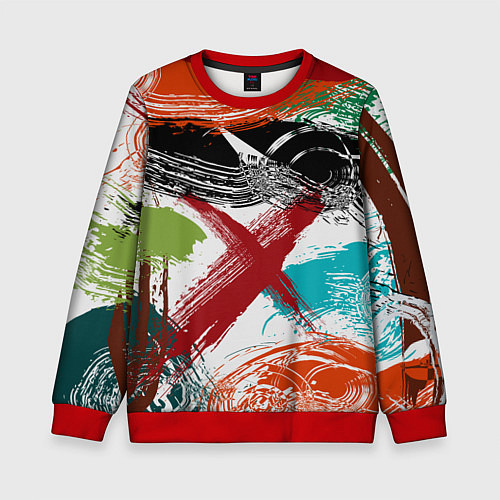 Детский свитшот Мазки кистью по холсту цветной краской abstraction / 3D-Красный – фото 1