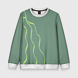 Детский свитшот Абстрактные зеленые линии на фоне цвета хаки