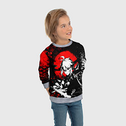 Свитшот детский Кадзуха - Мрачный геншин, цвет: 3D-меланж — фото 2