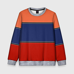 Свитшот детский Combined pattern striped orange red blue, цвет: 3D-меланж