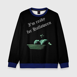 Свитшот детский Я готов а к Хэллоуину, цвет: 3D-синий