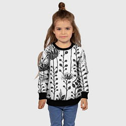 Свитшот детский Нарисованные монохромные цветы, цвет: 3D-черный — фото 2