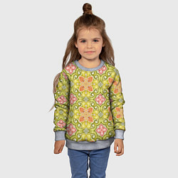 Свитшот детский Зеленые узоры и оранжевые цветы, цвет: 3D-меланж — фото 2