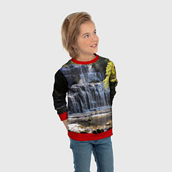Свитшот детский Водопад, солнечные лучи и лес, цвет: 3D-красный — фото 2