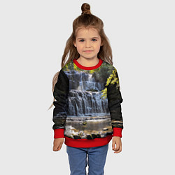 Свитшот детский Водопад, солнечные лучи и лес, цвет: 3D-красный — фото 2
