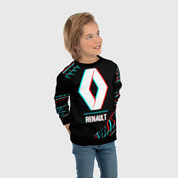 Свитшот детский Значок Renault в стиле glitch на темном фоне, цвет: 3D-черный — фото 2
