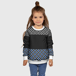Свитшот детский Комбинированный клетчатый узор в серо-синих тонах, цвет: 3D-белый — фото 2