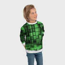 Свитшот детский Киберпанк броня - Зелёный металлические кубы, цвет: 3D-белый — фото 2