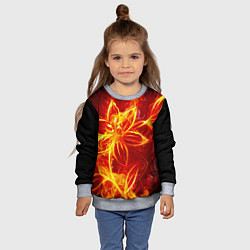 Свитшот детский Цветок из огня на чёрном фоне, цвет: 3D-меланж — фото 2