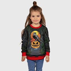 Свитшот детский Ворон, сидящий на тыкве - Halloween, цвет: 3D-красный — фото 2
