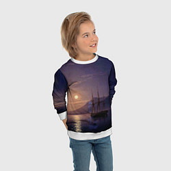 Свитшот детский Парусник у берегов Крыма в лунную ночь Айвазовский, цвет: 3D-белый — фото 2