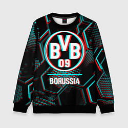Свитшот детский Borussia FC в стиле glitch на темном фоне, цвет: 3D-черный