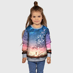 Свитшот детский Листья сакуры в поле, цвет: 3D-меланж — фото 2