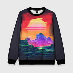 Свитшот детский Синтвейв неоновые горы на закате, цвет: 3D-черный