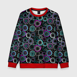 Свитшот детский Узор ретро круги и кольца на черном фоне, цвет: 3D-красный