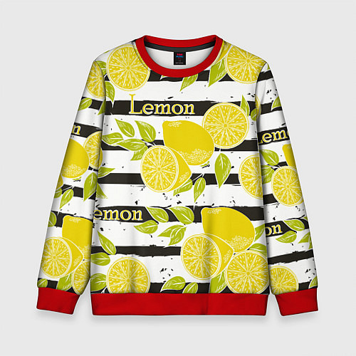 Детский свитшот Лимон на чёрно-белом фоне / 3D-Красный – фото 1