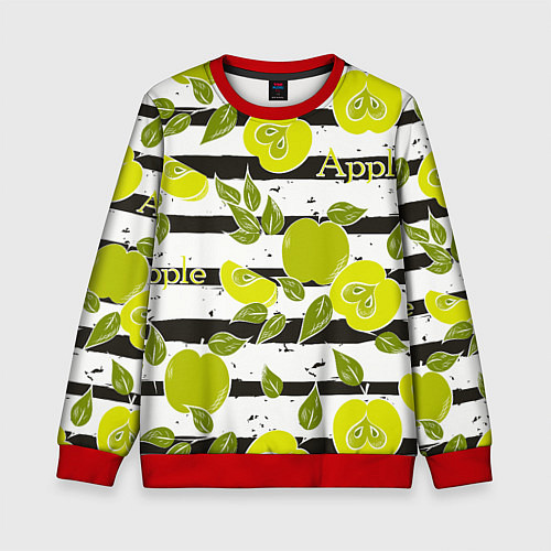 Детский свитшот Яблоки на чёрно-белом фоне / 3D-Красный – фото 1