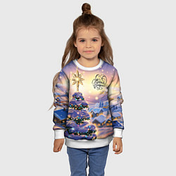 Свитшот детский Новогодняя елочка в деревне, цвет: 3D-белый — фото 2