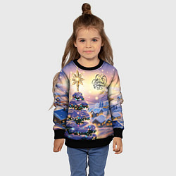 Свитшот детский Новогодняя елочка в деревне, цвет: 3D-черный — фото 2
