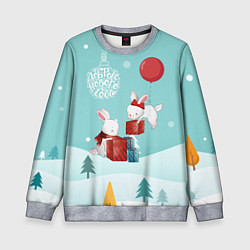 Свитшот детский Зайцы упаковывают подарки, цвет: 3D-меланж