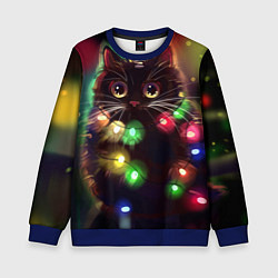 Свитшот детский Новый Год Кот, цвет: 3D-синий