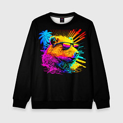 Свитшот детский Капибара в тёмных очках - поп арт, цвет: 3D-черный