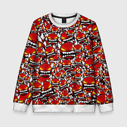 Свитшот детский Геометри Даш демоны паттерн, цвет: 3D-белый
