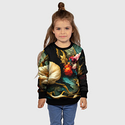 Свитшот детский Винтажные цветы акварелью, цвет: 3D-черный — фото 2