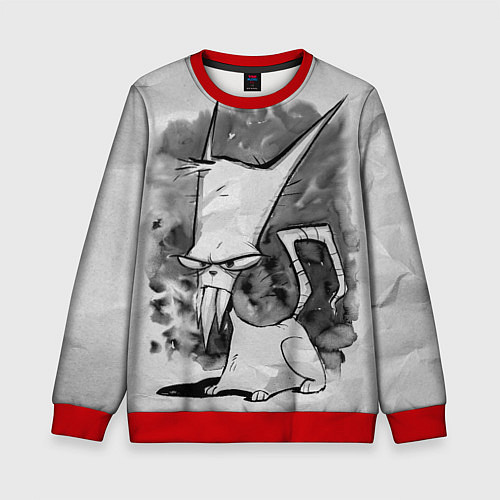 Детский свитшот Кот зловред - червяк джим / 3D-Красный – фото 1