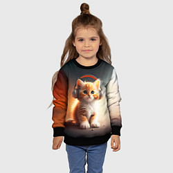 Свитшот детский Милый рыжий котёнок в наушниках, цвет: 3D-черный — фото 2