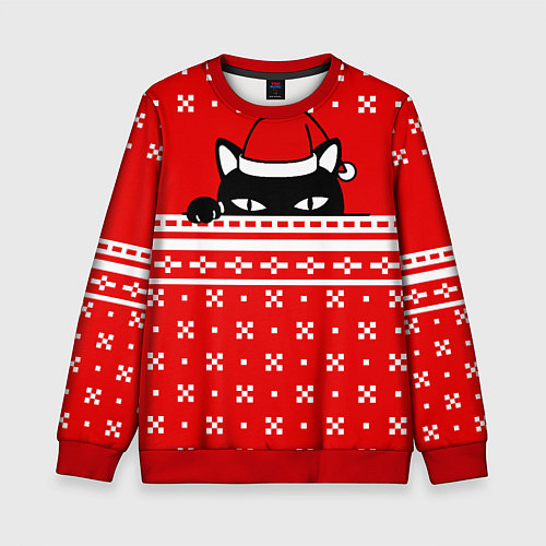 Детский свитшот Выглядывающий котик - красный свитер / 3D-Красный – фото 1
