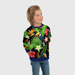 Свитшот детский Тропический паттерн с туканом, цвет: 3D-синий — фото 2