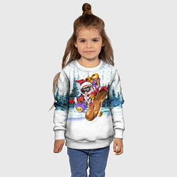 Свитшот детский Санта на сноуборде в лесу, цвет: 3D-белый — фото 2