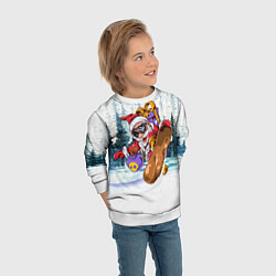 Свитшот детский Санта на сноуборде в лесу, цвет: 3D-белый — фото 2